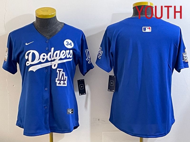 Youth Los Angeles Dodgers blank 2024 World series patch blue jersey 202411236